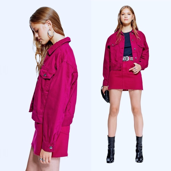 Nwot Topshop Raspberry Denim Jacket 